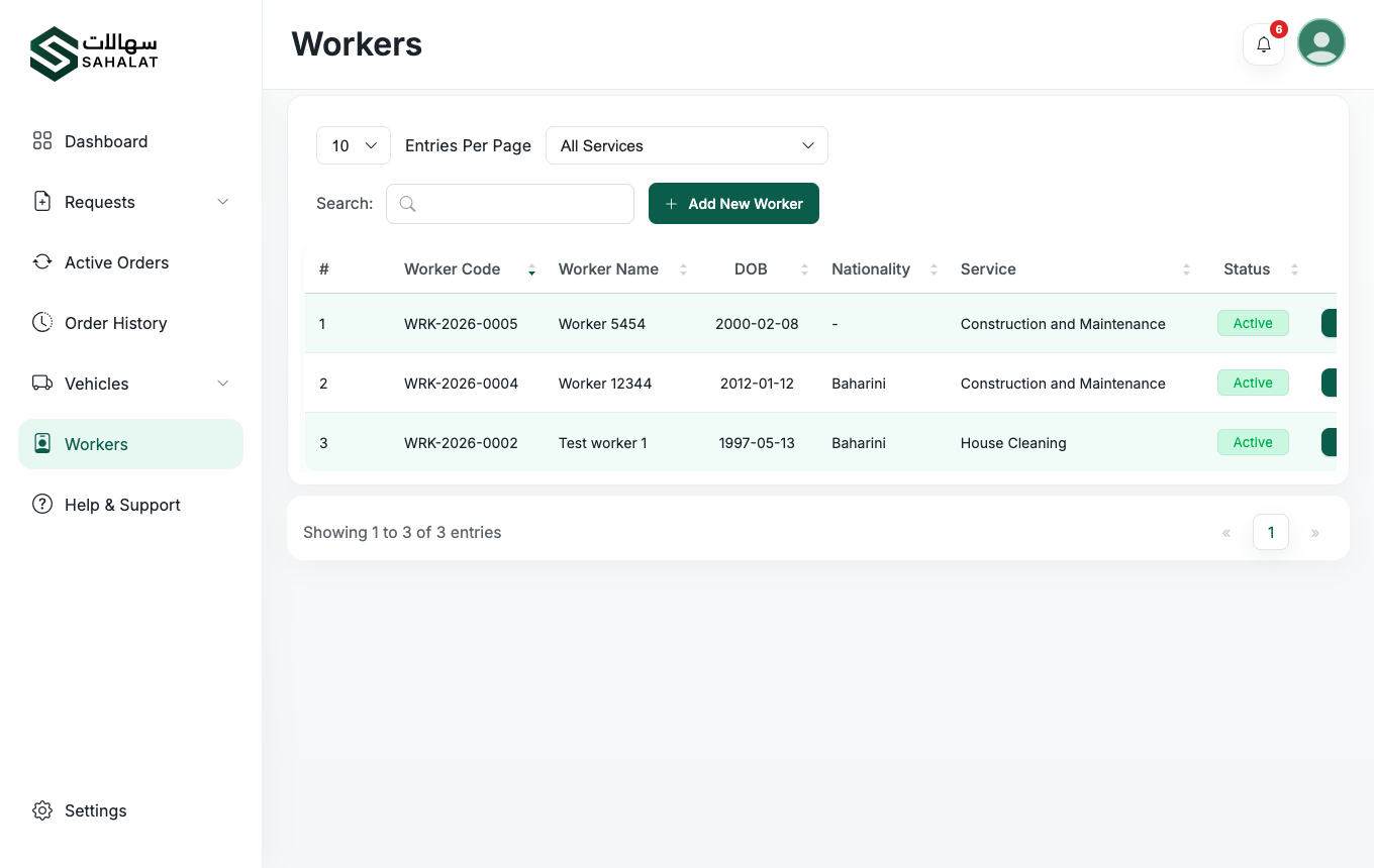 Your workers list, with the approval status of each one.