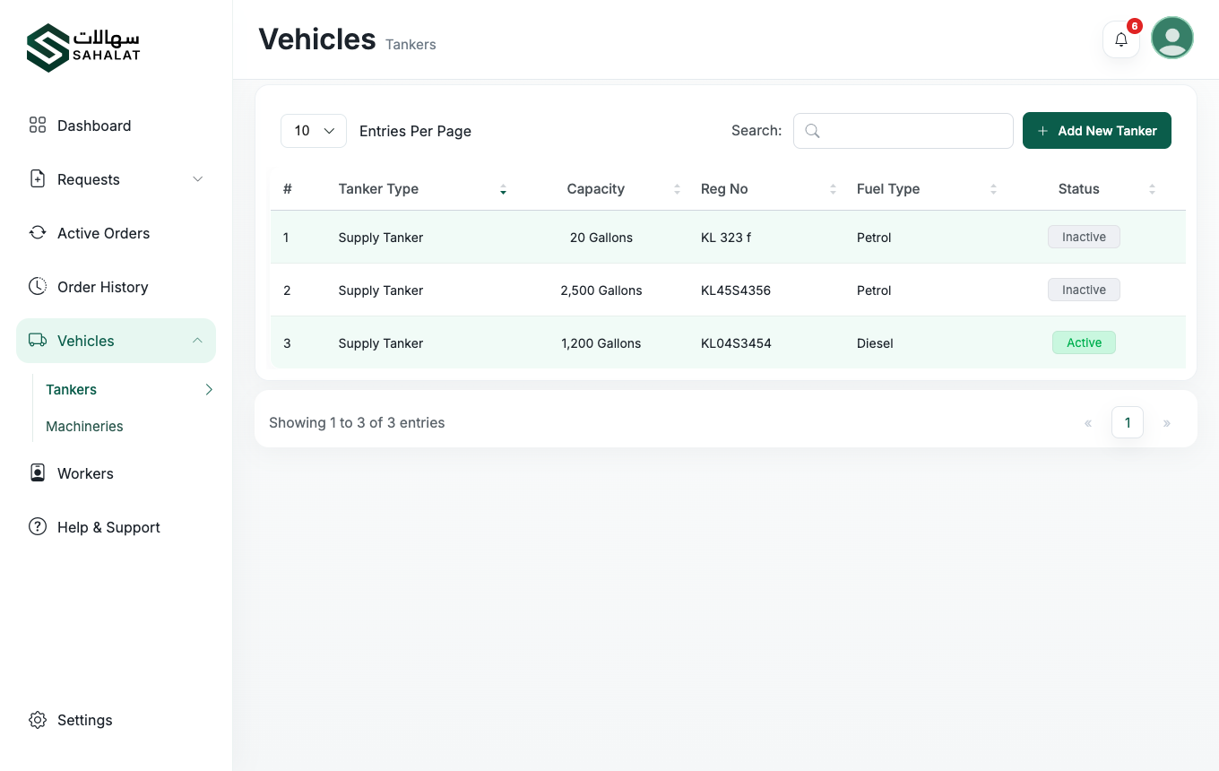 The vehicles list under Vehicles &rarr; Tankers.